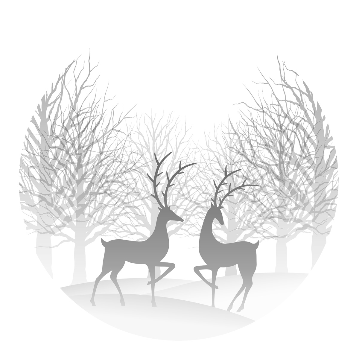 Download Christmas round illustration with forest and reindeer ...