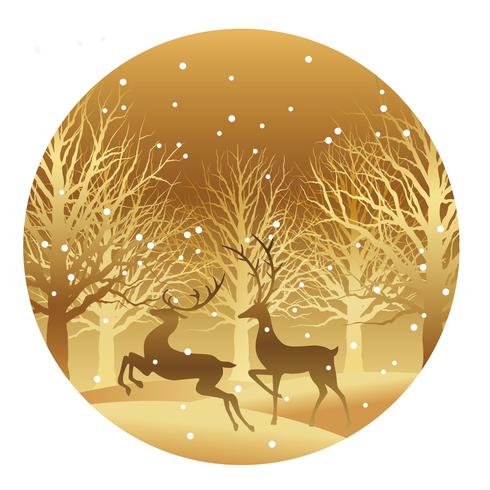 Christmas round illustration with forest and reindeer. vector