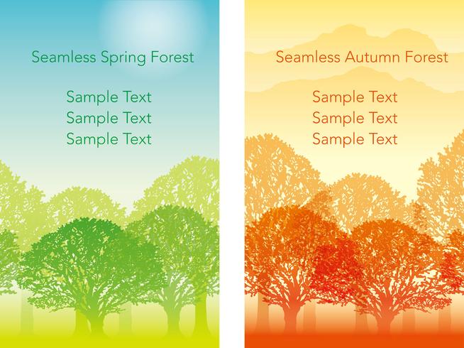 Set of two vector seamless forest illustrations. 