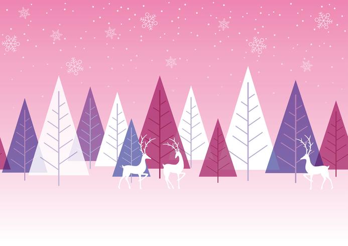 Seamless winter forest background with reindeers. vector