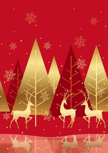 Seamless winter forest background with reindeer. vector