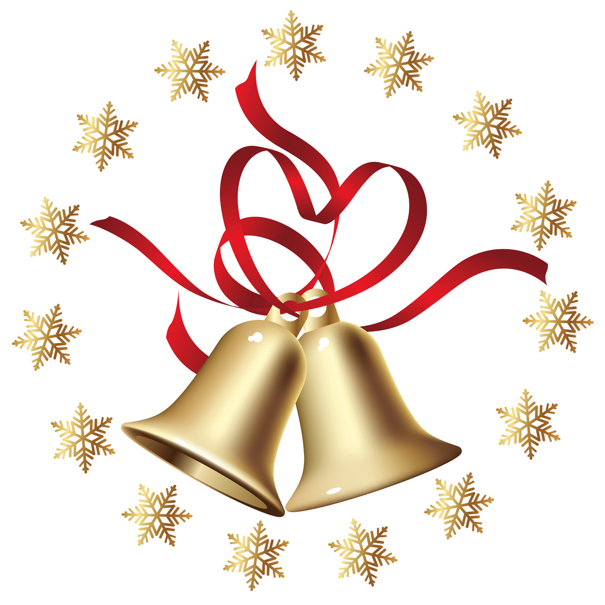 Golden Christmas bells with a circle snowflake frame ...