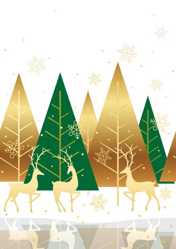 Seamless winter forest background with reindeer. vector