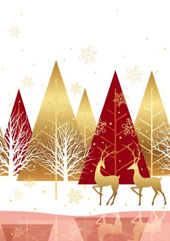 Seamless winter forest background with reindeer. vector