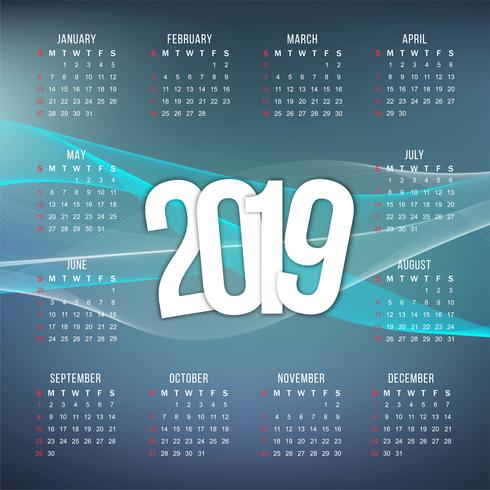 Abstract New Year 2019 colorful calender design vector