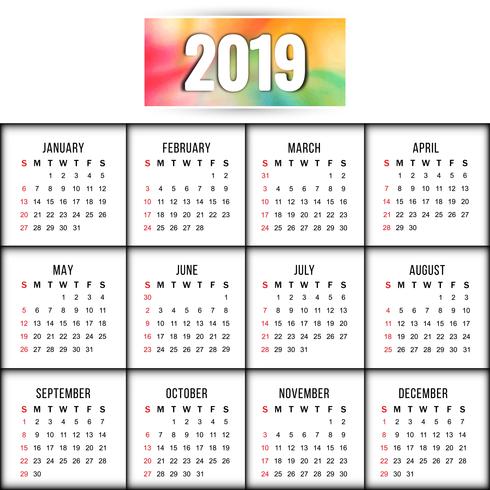 Resumen año nuevo diseño colorido calendario 2019 vector