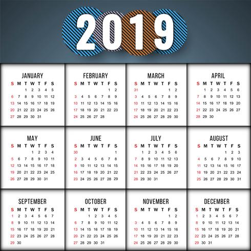 Abstract elegant New Year 2019 calender background vector