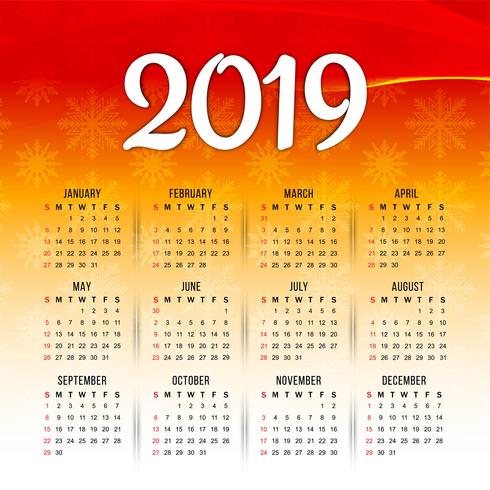 Abstract New Year 2019 colorful calender design vector