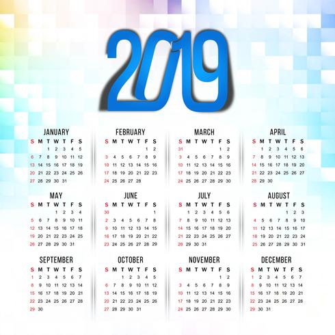 Abstract New Year 2019 colorful calender design vector