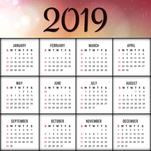 Resumen año nuevo diseño colorido calendario 2019 vector