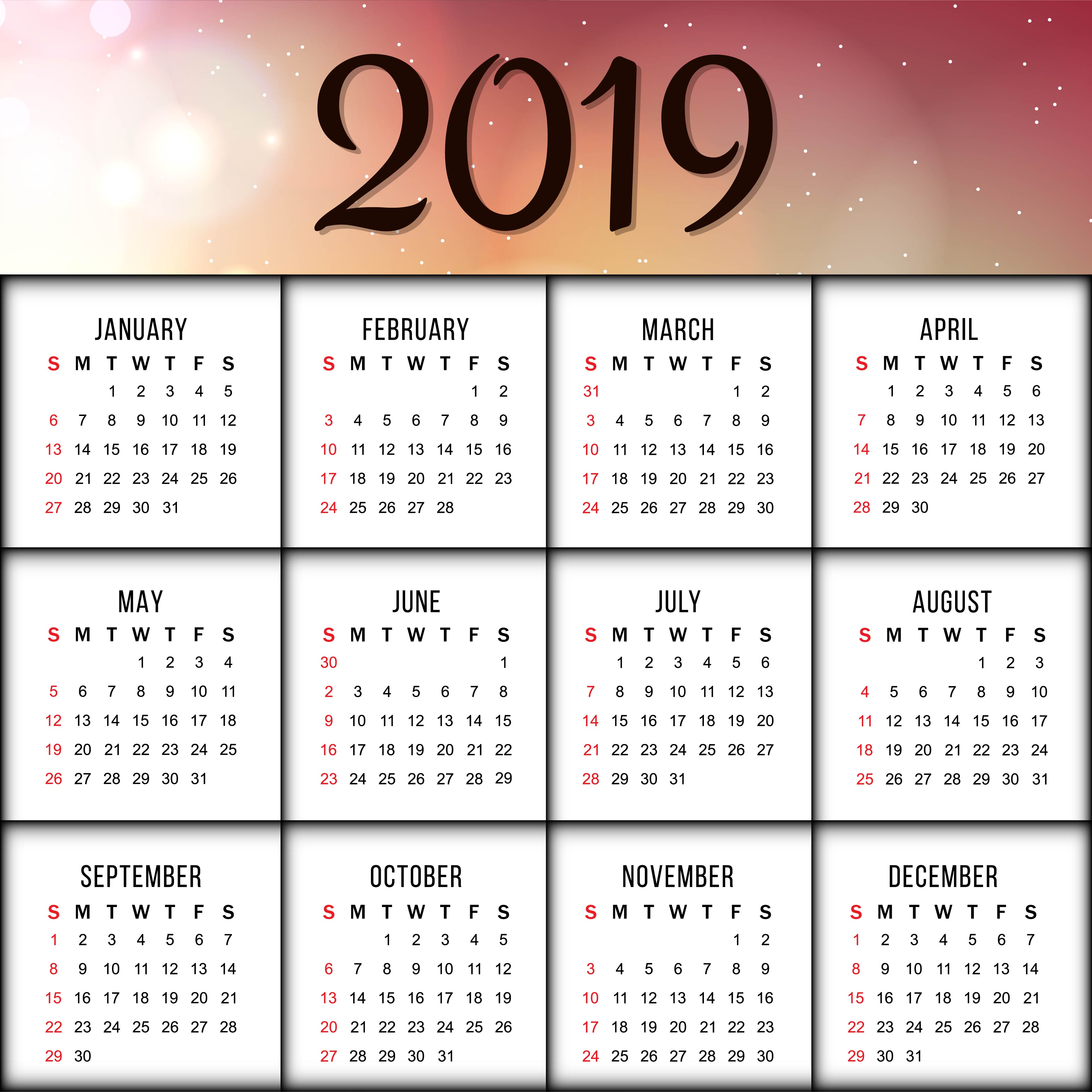 Abstract New Year 2019 colorful calender design 271962 Vector Art at