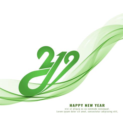 Abstract Happy new year 2019 green wavy background vector