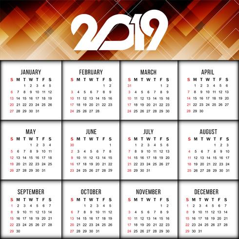 Plantilla de diseño de calendario moderno año nuevo 2019 vector