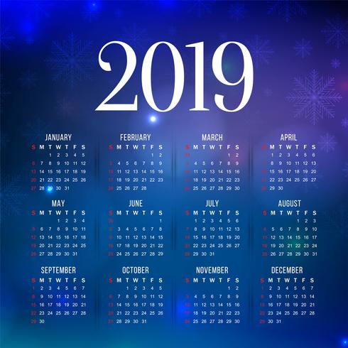 Resumen año nuevo diseño colorido calendario 2019 vector