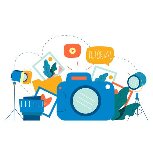 Clases de fotografía, cursos de fotografía. vector