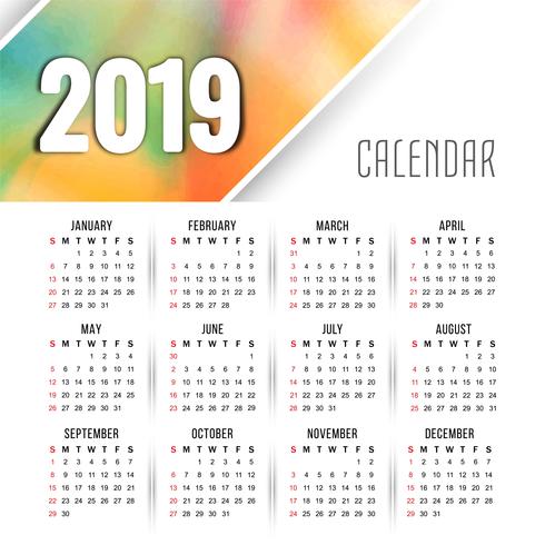 Resumen año nuevo diseño colorido calendario 2019 vector