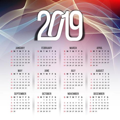 Resumen año nuevo diseño colorido calendario 2019 vector