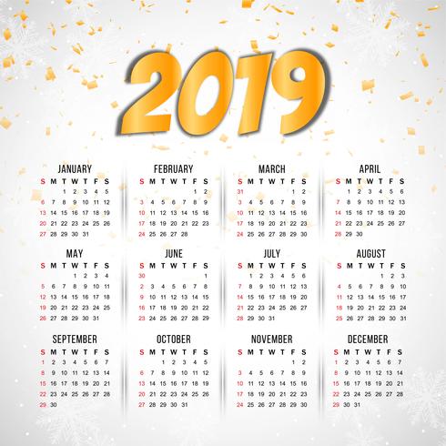 Abstract elegant New Year 2019 calender background vector