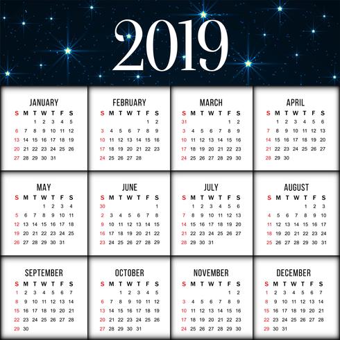 Abstract elegant New Year 2019 calender background vector