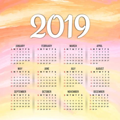 Resumen año nuevo diseño colorido calendario 2019 vector