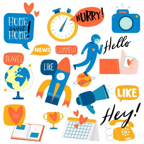 Collection of flat design social network stickers vector