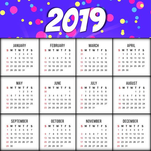 Abstract elegant New Year 2019 calender background vector