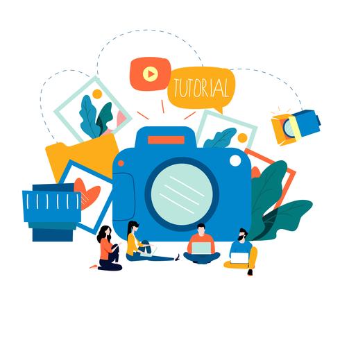 Photography classes, photography courses, tutorials, education concept vector