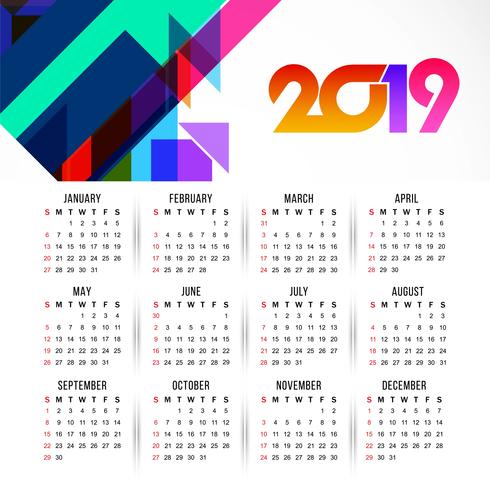 Plantilla de diseño de calendario moderno año nuevo 2019 vector