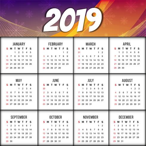 Modern New Year 2019 calender design template vector