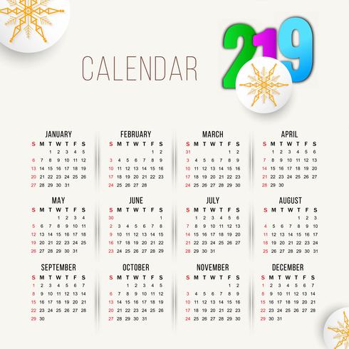 Abstract elegant New Year 2019 calender background vector