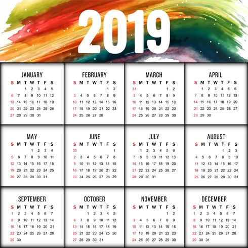 Resumen año nuevo diseño colorido calendario 2019 vector