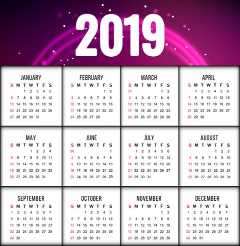 Abstract New Year 2019 colorful calender design vector