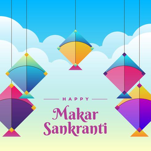 Colorido cometa para celebrar el fondo de la tarjeta de felicitación Makar Sankranti vector