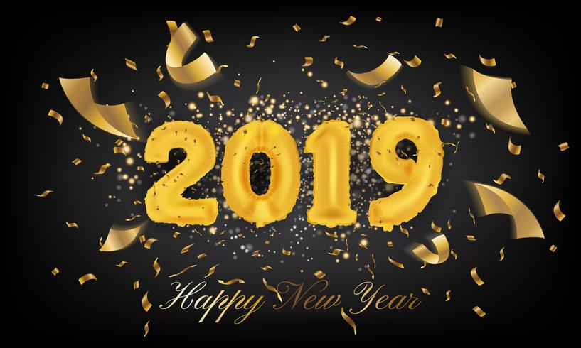 2019 Happy New Year Greeting Card Background. 2019 Balloon Vecto vector