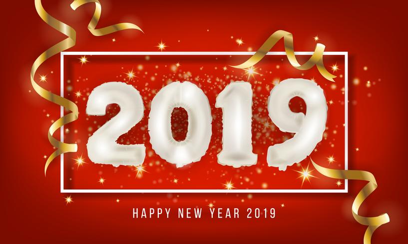 2019 Happy New Year Greeting Card Background. 2019 Balloon Vecto vector