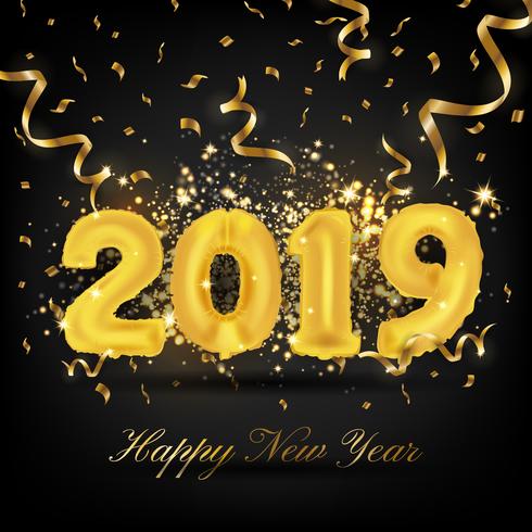 2019 Happy New Year Greeting Card Background. 2019 Balloon Vecto vector