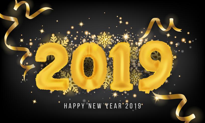 2019 Happy New Year Greeting Card Background. 2019 Balloon Vecto vector