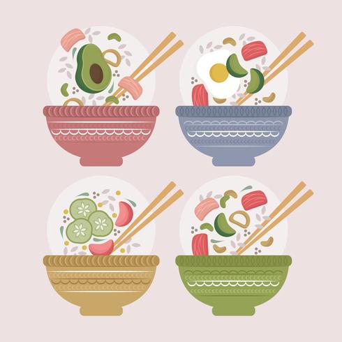 Vector Colourful Poke Bowls