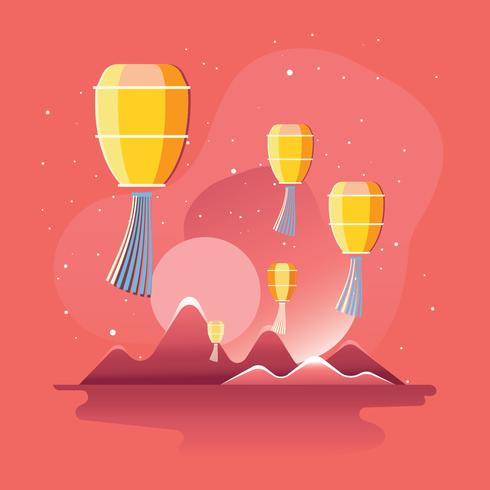 Ilustración de Taiwan Sky Lantern Festival vector