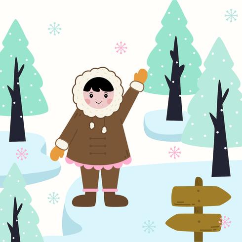Eskimo Girl in Traditional Costumes vector
