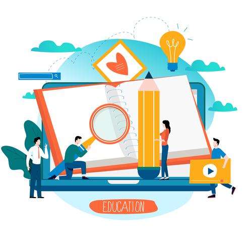 Educación, cursos de capacitación en línea, ilustración vectorial plana de educación a distancia vector