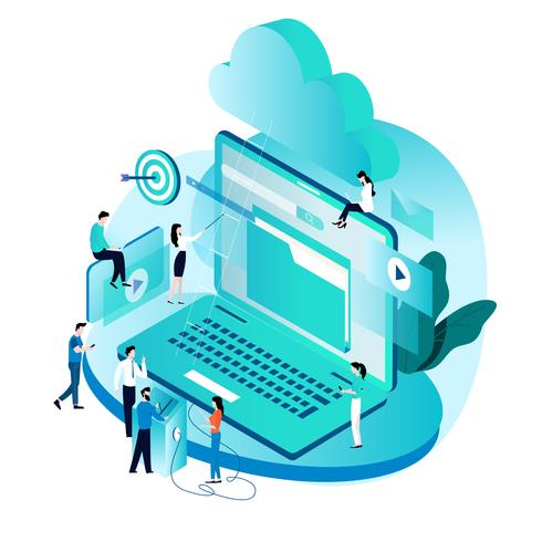 Modern isometric concept for cloud computing services and technology vector