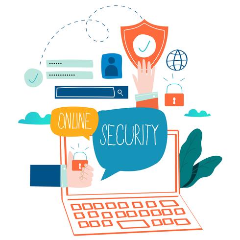 Online security, data protection, internet security, secure internet browsing flat vector illustration design for mobile and web graphics