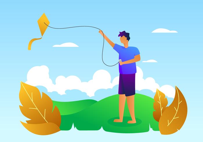 Beautiful People Flying A Kite Vectors