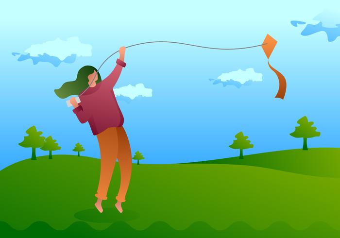 Beautiful People Flying A Kite Vectors