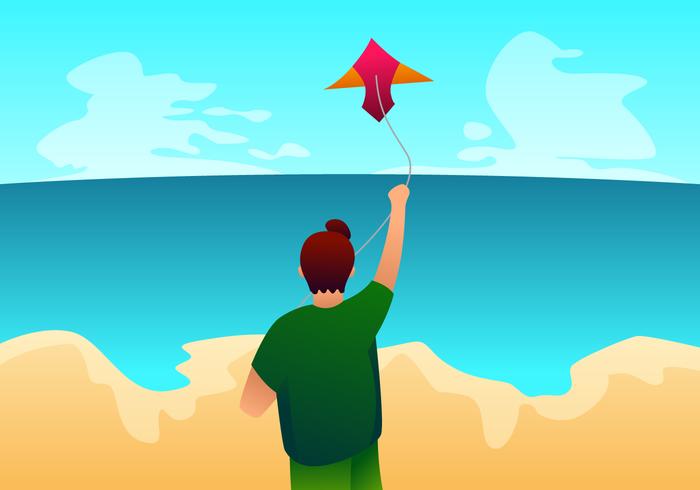Beautiful People Flying A Kite Vectors