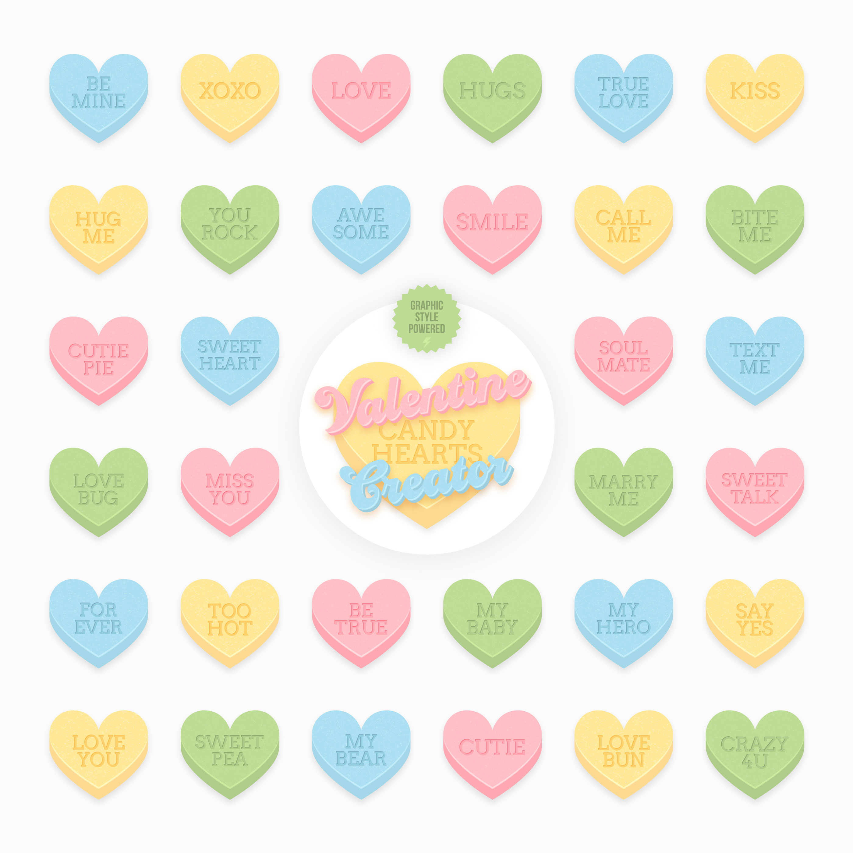 Valentine Candy Hearts Vector Pack 272708 Vector Art at Vecteezy