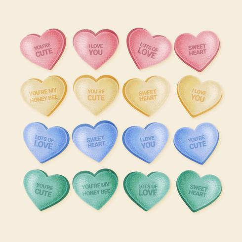 Vector Hand Drawn Valentine Candy Hearts