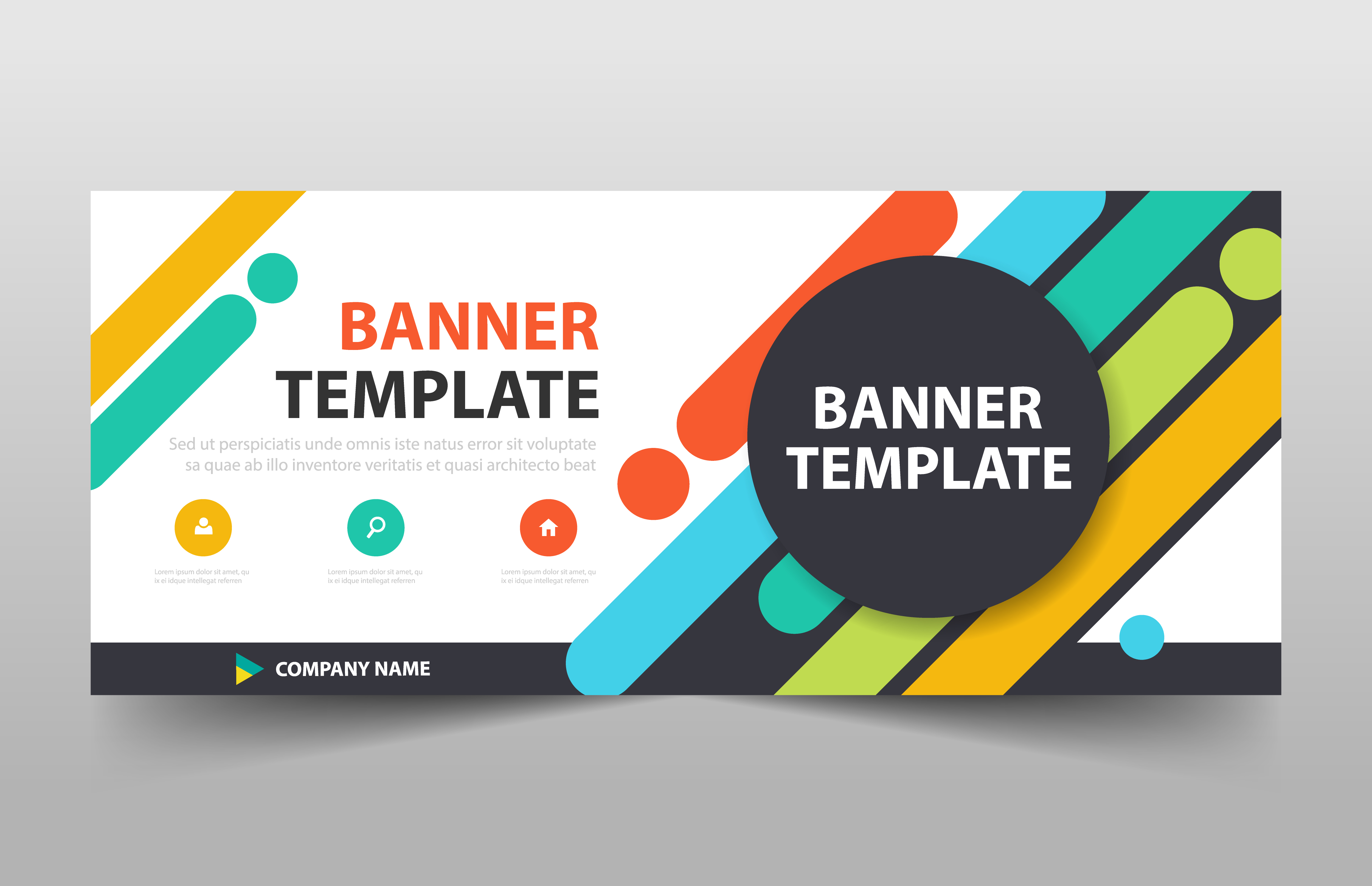 Colorful circle banner template, horizontal advertising business banner