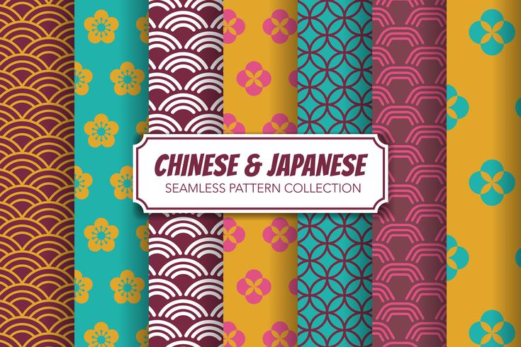 Chinese and Japanese Seamless Pattern Set. Vector illustration